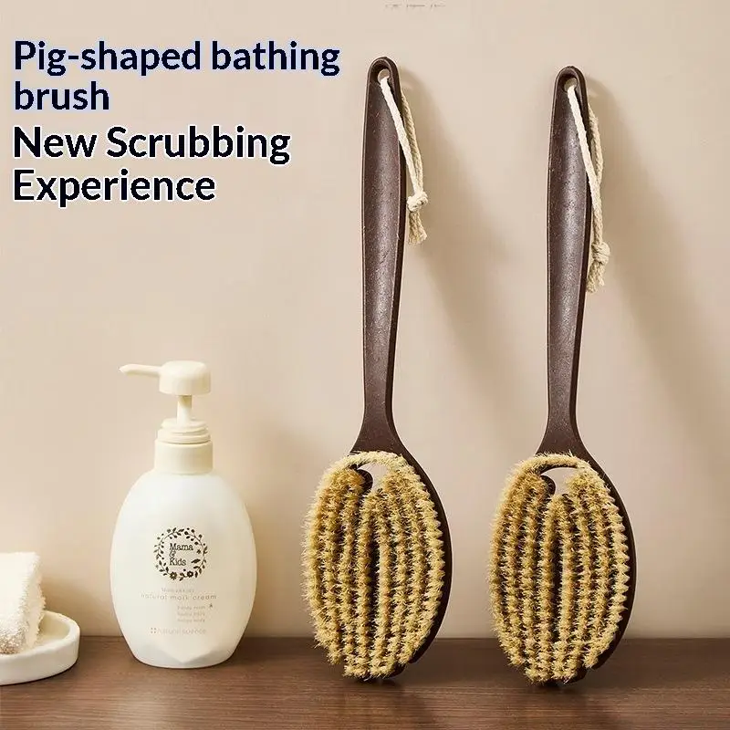 Spazzola per massaggio corpo 2 in 1 con manico lungo, spazzola per la schiena con setole naturali di cocco, spazzola da bagno per uso a secco o bagnato, accessorio regalo. - immagine 2