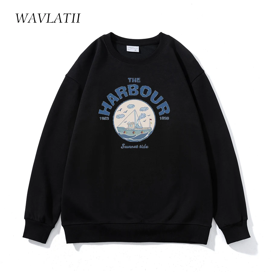 WAVLATII New Women Blue Oversized Sweatshirts Female White Soft Casual Hoodies Lady Khaki Korean Style Print Tops WH2228