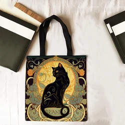 Elegant Black Cat Retro Art Tote - Stylish Lightweight Linen Shoulder Bag - 40X40CM (Black Cat 1)