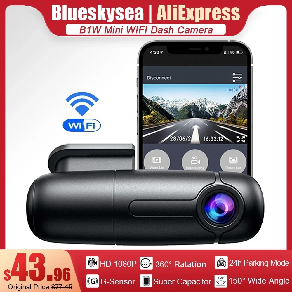 Small WiFi Dash Cam Camera for Car, Blueskysea B1W Mini Vehicle Video  Driving Recorder 360 Degree Rotatable Lens 1080p 30fps G-Sensor Loop  Recording