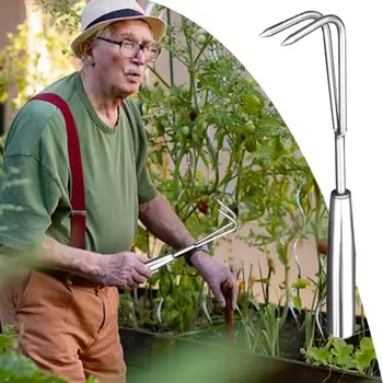 1Pc Stainless Steel Digging Tool Mini Steel Rake Portable Yard Handheld Thatch Remover Rake Garden Transplanting Tool Dropship