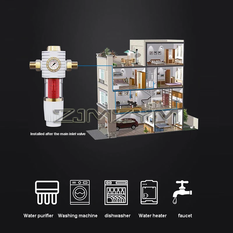 Household Water Purifier Backwash Prefilter Brass Water Filter 40um Central Purifier System