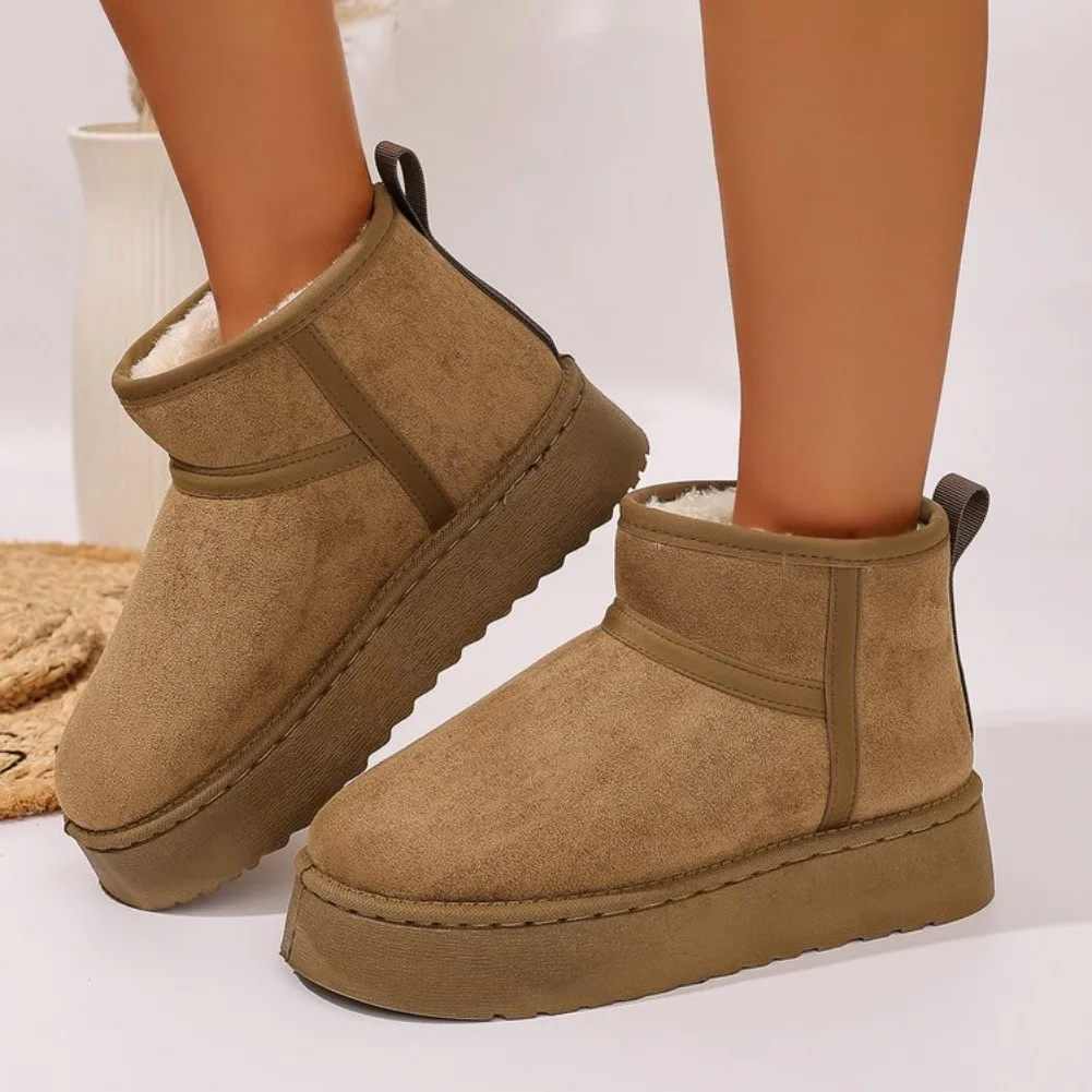 Thick Plush Platform Snow Boots Women Winter Keep Warm Fur Cotton Shoes Woman Faux Suede Slip-On Ankle Botas Padded Shoes