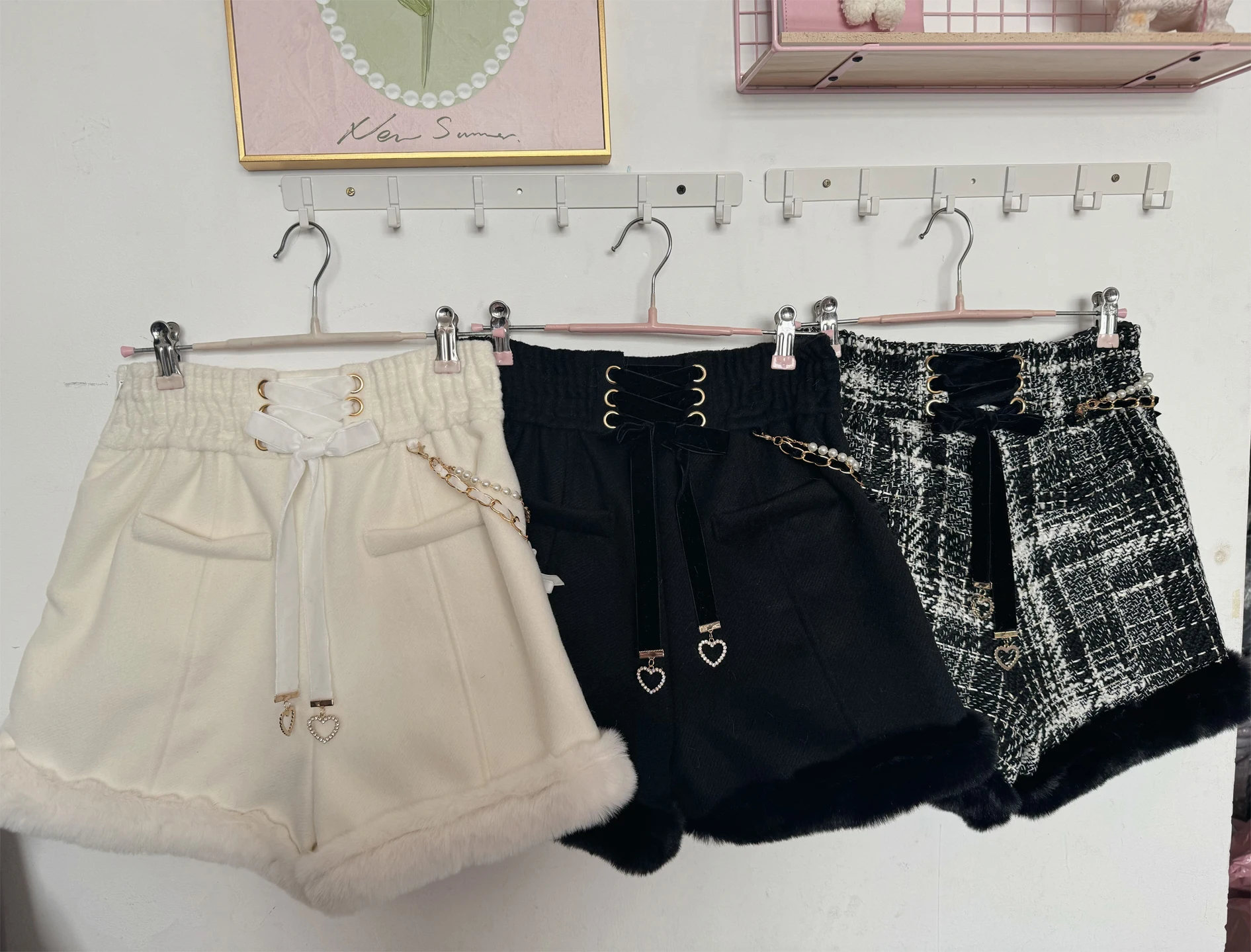 Pantaloni Corti Pantaloncini Invernali Vita Alta Autunno Inverno