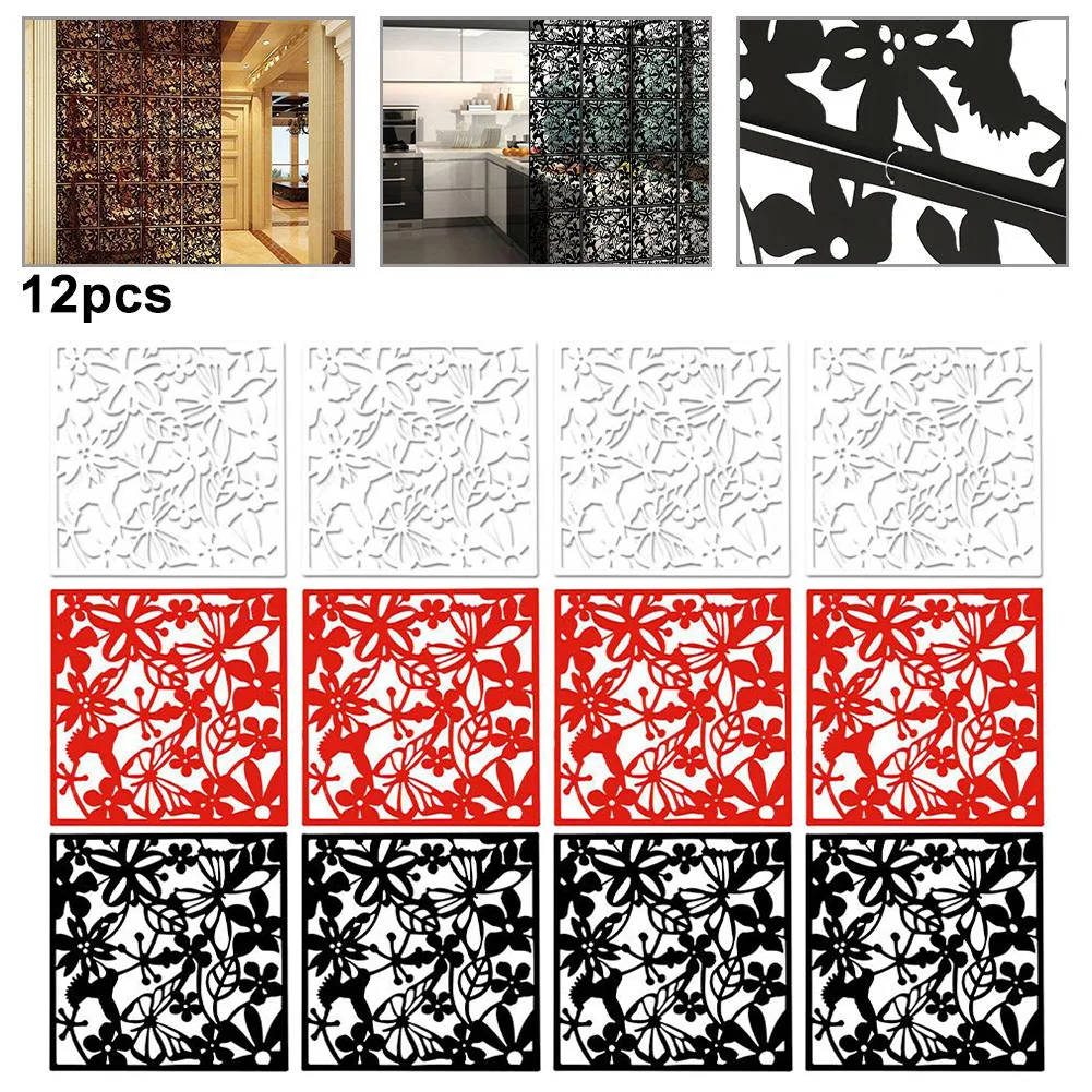 Room Divider Screen 12pcs Hollow Room Divider Screen Hanging Panel Curtain Partitions Waterproof Household Hotel DIY Art Decoration