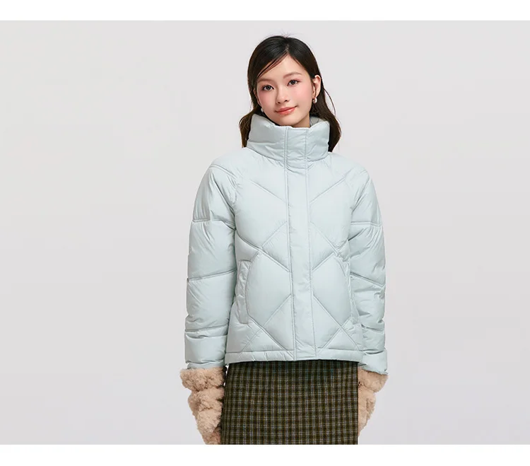 Cotton Clothing Women Loose Stand Collar Simple Casual Temperament Winter Gentle Waterproof Rhombus Versatile Thick Coat