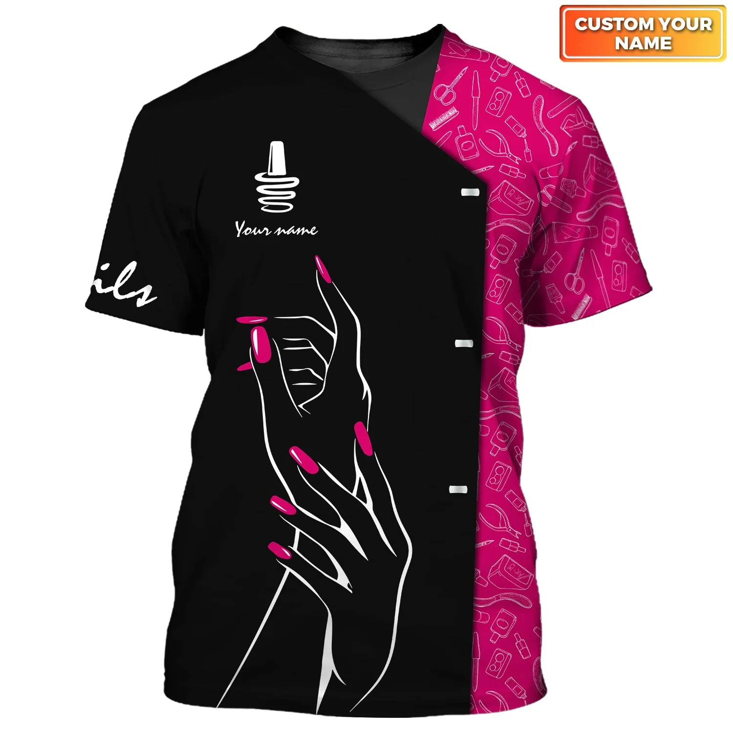 Nail Artist Personalisiertes T-Shirt Manikürist Geschenk Nagelmuster 3D-gedrucktes Sommer-Unisex-Freizeit-T-Shirt [Nicht Arbeitskleidung] DW165 – Detail 26