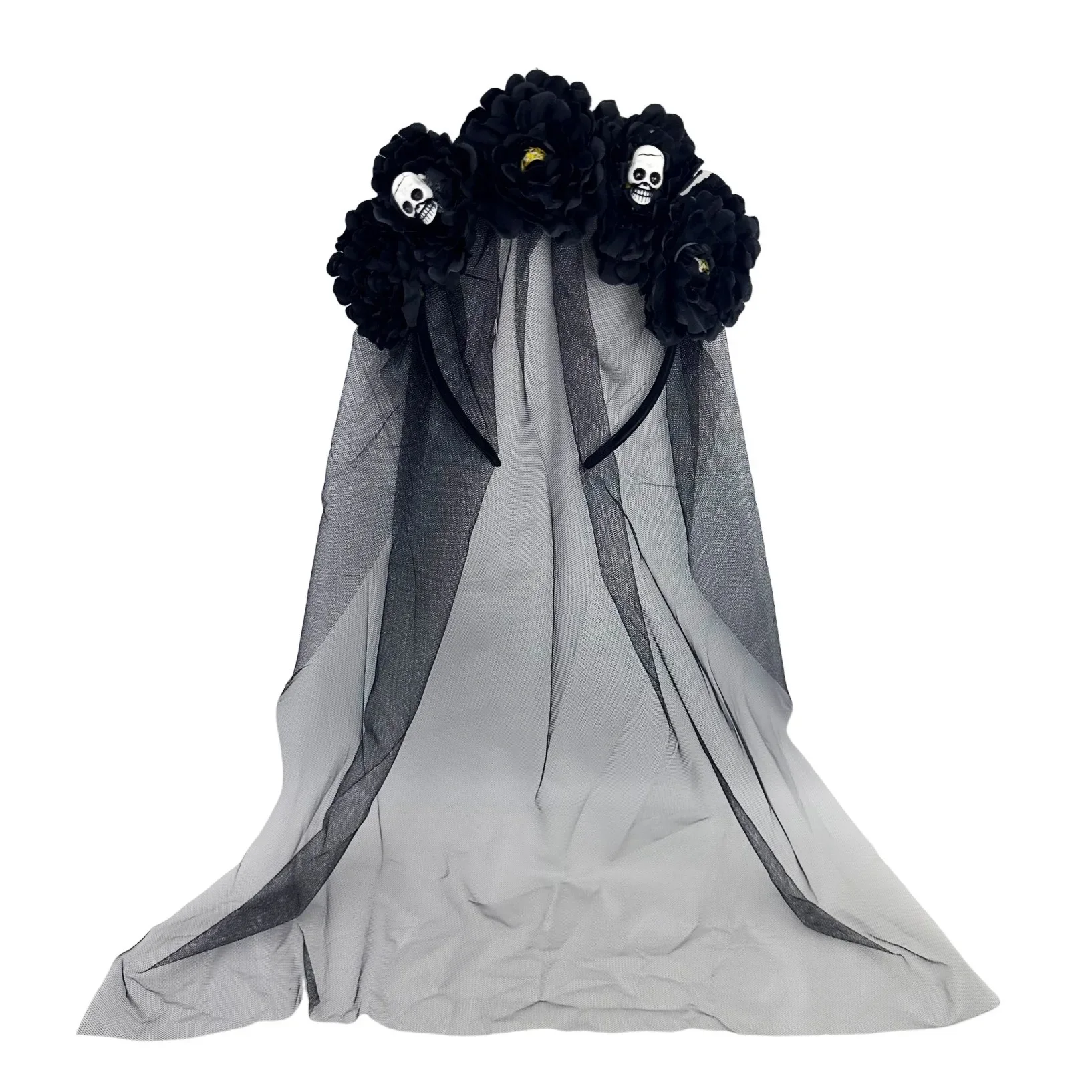 Halloween Totenkopf Rose Stirnband Brautschleier Geisterbraut Mesh Stirnband Dress Up Haarschmuck Party Tag der Toten Stirnband