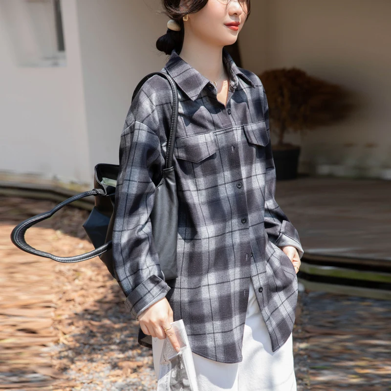 

Autumn Clothes 2023 New Products Are Launched Women's Tops Pre-fall Niche Chic Beautiful Western Shirt French Plaid Shirt T743