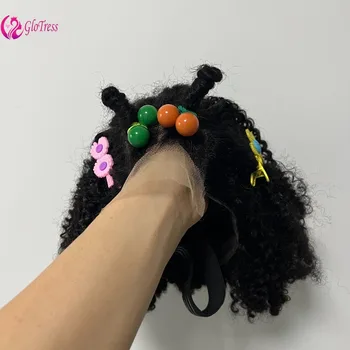 Parrucche Bob in Capelli Umani Ricci e Voluminosi di Alta Qualità, 4x4 Lace, Senza Colla, per Ragazze e Bambine, Nero Naturale, Densità 200%, 8 Pollici, Capelli Remy