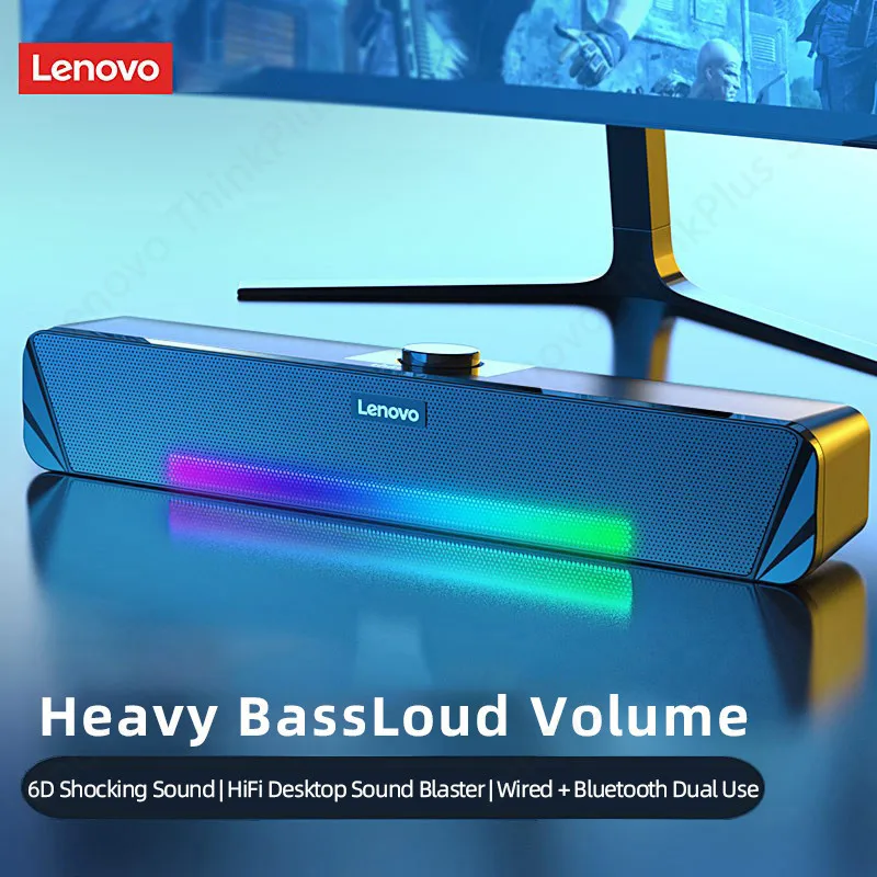 Lenovo TS33 Wired Bluetooth 5.0 Speaker Surround Sound Bar Audio Computer Subwoofer For Desk bluetooth speaker computer speakers