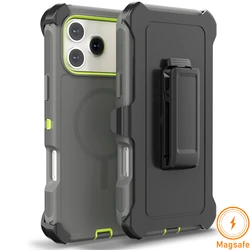 Enhanced Armor Magnetic Phone Case - Rugged Shockproof Design with Clip Cover - iPhone 18 Pro Max (Gray Green)