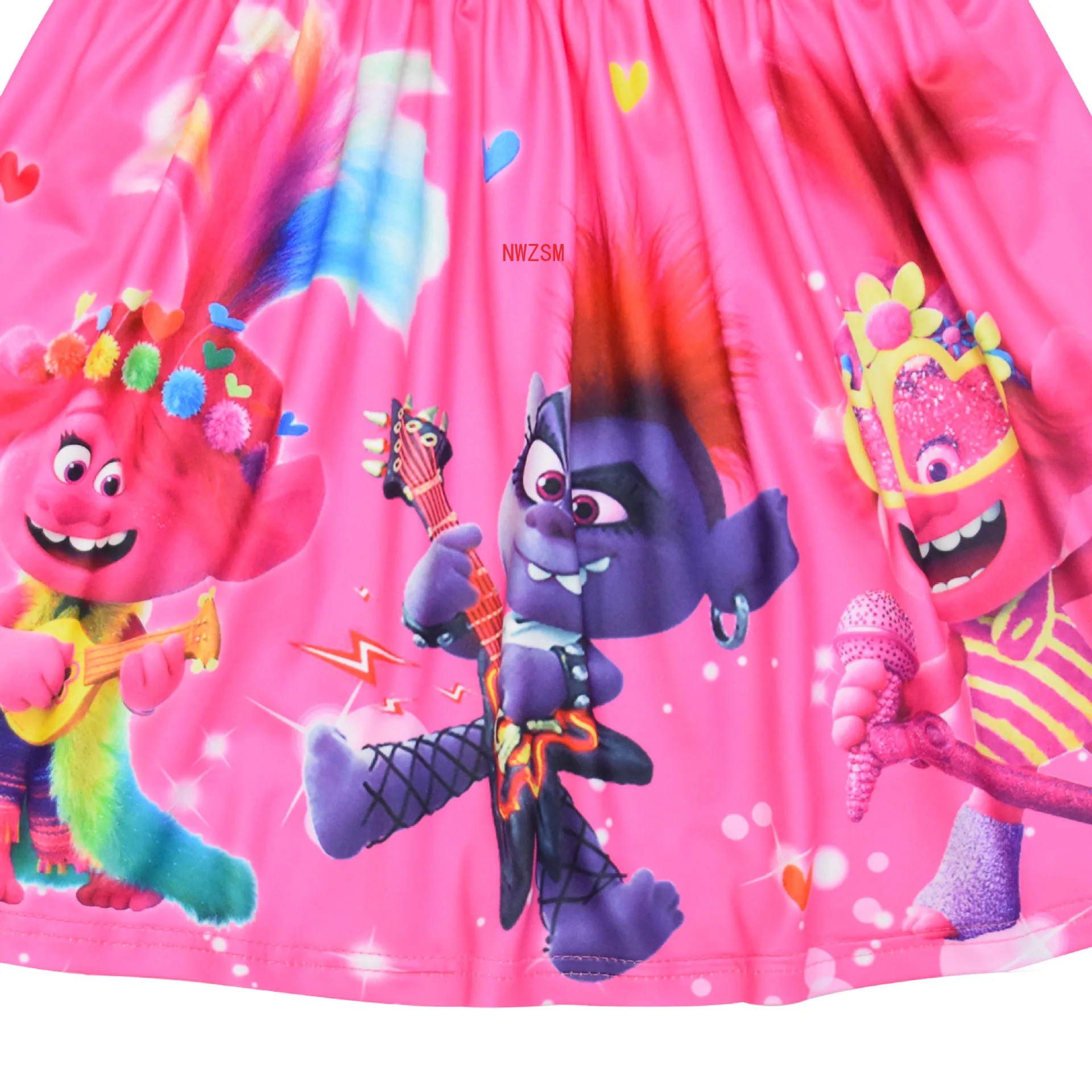 Kids Trolls Dress for Girls Summer Cartoon Children Clothing Milk Silk Ruffle Sleeve Princess Dresses Birthday Floral Clothes kids girls dress