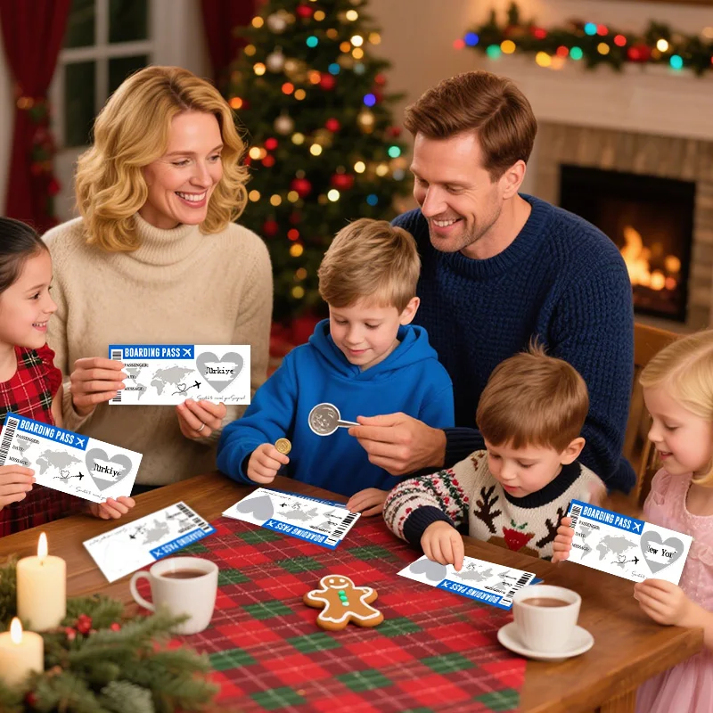 1Set Boarding Pass Scratch Off Game Card with Envelope Travel Ticket Surprise Gift for Wedding Birthday Party Christmas Holiday