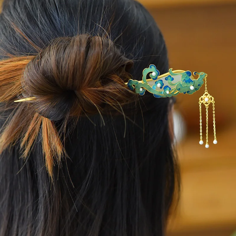 Bijoux de cheveux en émail pour femmes, diadème de perles de nuage, accessoires de style cour, artisanat en or prairie, naturel et diversifié