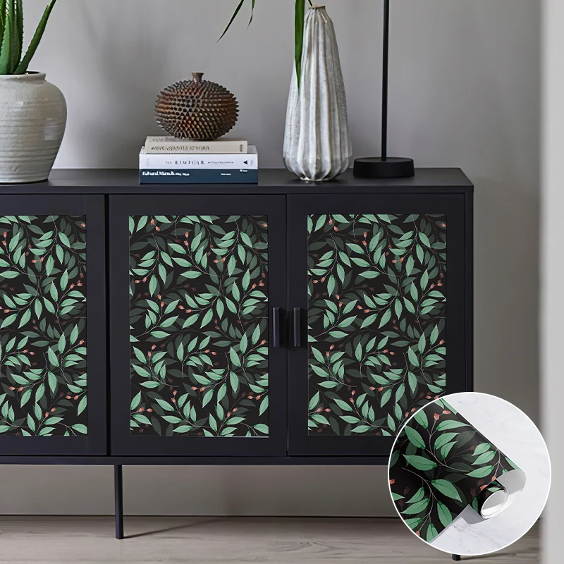 Fresh Green Leaves Vinyl Peel And Stick Wallpaper Chic Room Decor Furniture Cabinet Sticker Eye Protection Foliage Contact Paper contact paper for classroom textbook protection cover clear peel and stick covers protective