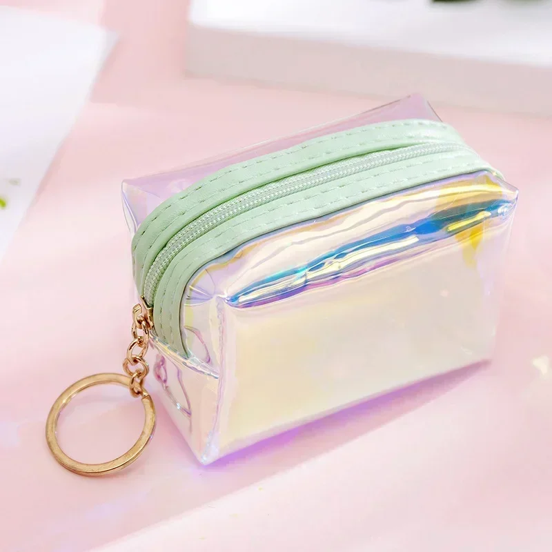 Colorful Short Wallet Laser Holographic Coin Purse Women Clear Glittering Holder Purse Keys Pouch Earphone Storage Bag 1PC