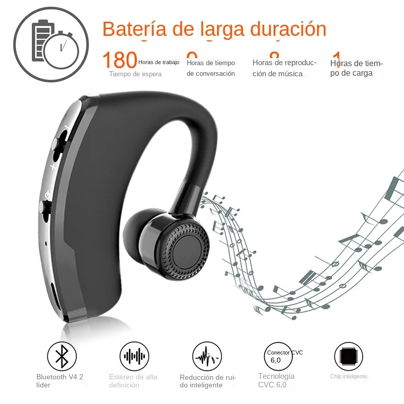 Wireless Earphones One Ear Bluetooth Headphones V9 TWS In-Ear EarHooks HiFi Mini Handsfree Car Calls Headset With Microphone 6