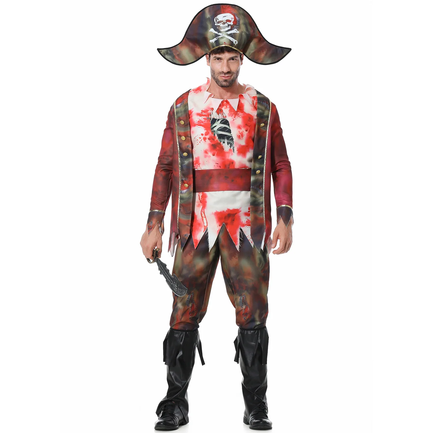 Festa Di Carnevale Halloween Pirate Captain Jack Sparrow Costumes Men Adult Horror Bloody Zombie Vampire Outfit Cosplay Fancy Dress