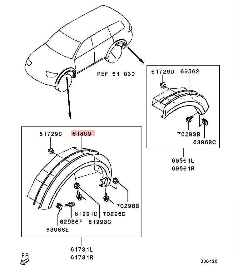 175Cm Wheel Eyebrow Rubber Strip for Montero Sport 7407A186 Seal Pad Sticker for Triton Overfender Pajero V30 V90 Wheel Rubber Strip