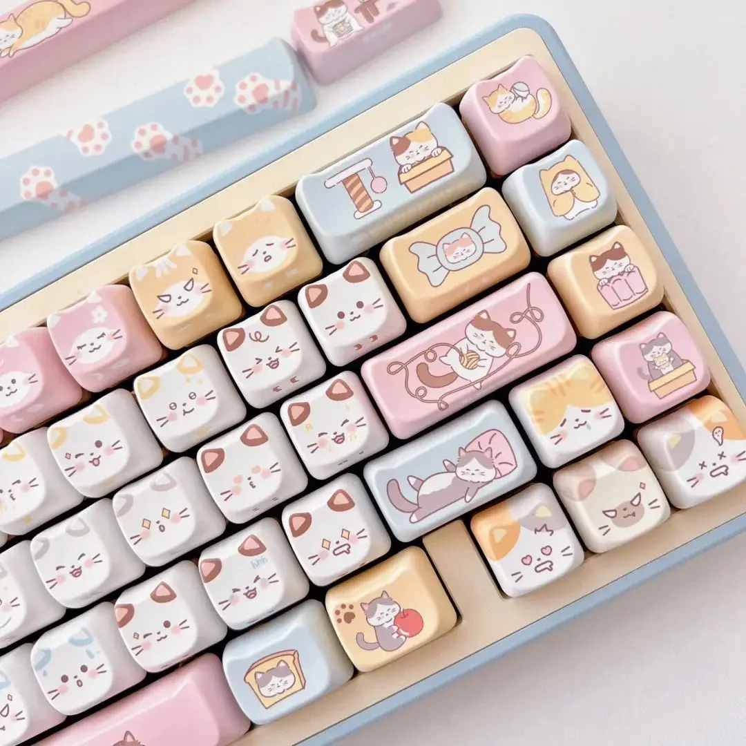 Pink Cat Keycaps Conjunto para Teclado Mecânico Cute Meow Perfil Pbt Praça Key Cap Sublimação Térmica Faça Você Mesmo Gift Mao - Imagem 5