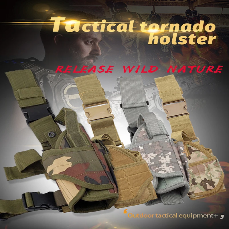 Tactical Universal Drop Leg Gun Nylon Holster Tornado Leg Holster Right Hand Gun Carry Pouch Army Pistol Handgun Thigh Holster