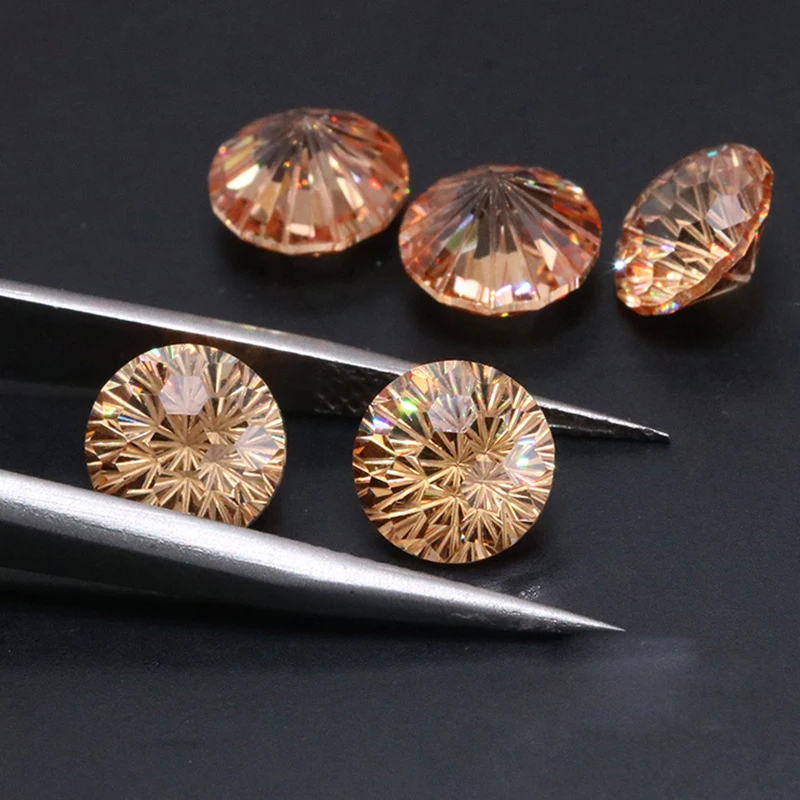 5pcs/bag 8x8mm High quality Round Champagne Fireworks Cut Cubic Zirconia for Jewellery Making and DIY Accessories