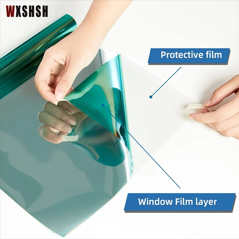 Glass Film Stained Self-Adhesive Removable Privacy Protection Sun-Blocking One-Way-Mirror Window Film 90cm Width Green Silver