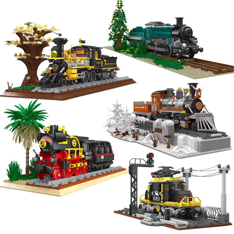 2022 Nuovi Prodotti Retro Steam Train Stitching Building Blocks Toys Western Tropical Crocodile Train Model Diy Particle Series Ho