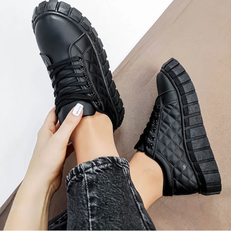 Woman Vulcanized Shoes Fashion Sneakers Lace-up Casual Platform  Flat Shoes Female Flats Ladies Casual Loafers New Promotion