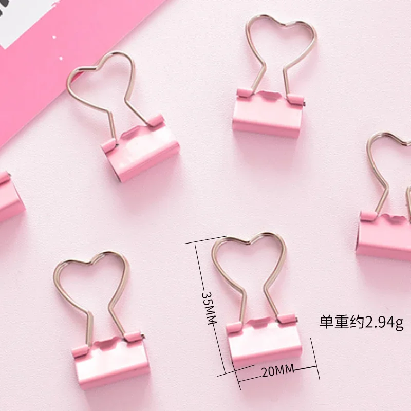 Creative Pink Clip Heart Hollow Out Metal Binder Clips Notes Letter Paper Clip Office Supplie