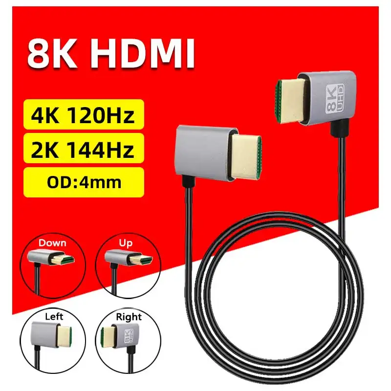 8K 90 degree HDMI 2.1V Cable 8K 60Hz 4K 120Hz 48Gbps EARC ARC HDCP Ultra High Speed HDR for HD TV Laptop Projector PS4 PS5 hdmi cable