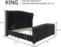 King Size Platform Bed Frame, Velvet Upholstered Bed with Deep Button Tufted & Nailhead Trim Wingback Headboard/No Box Spring 2
