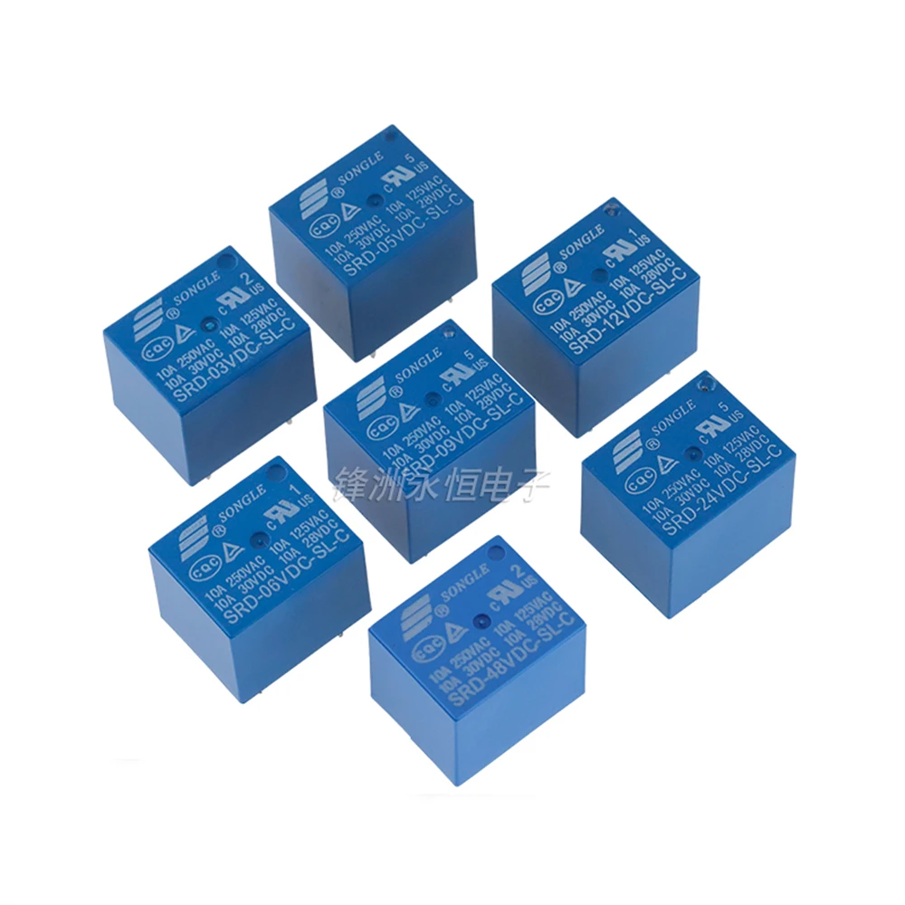 Versatile 5-Piece Relay Set - Multiple Voltage Options, 10A, 250VAC Capacity, 5-Pin Configuration