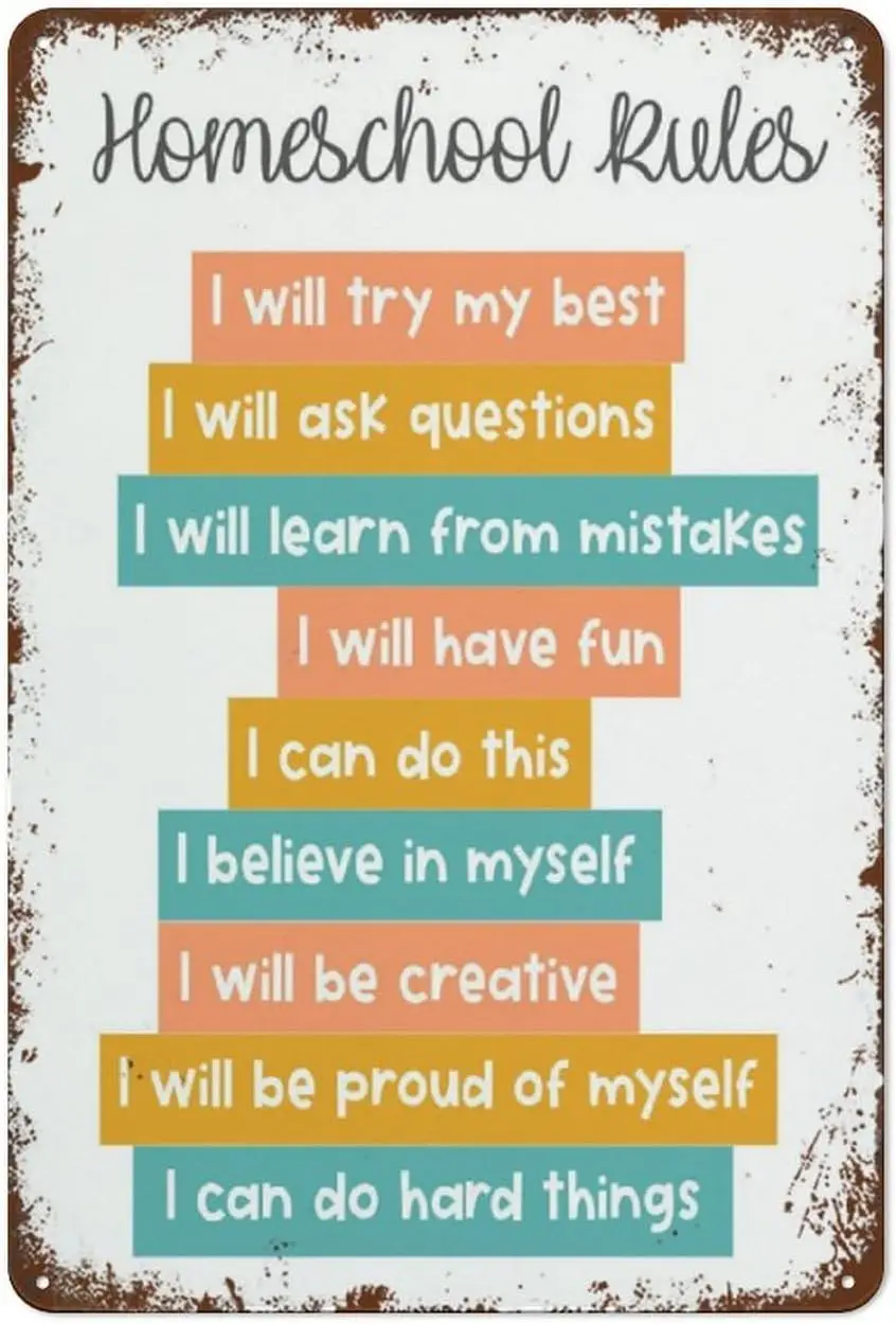 Homeschool Rules Poster Home Learning Kids Statement Poster Motivazionale Inspiratio Funny Vintage Metal Tin Sign