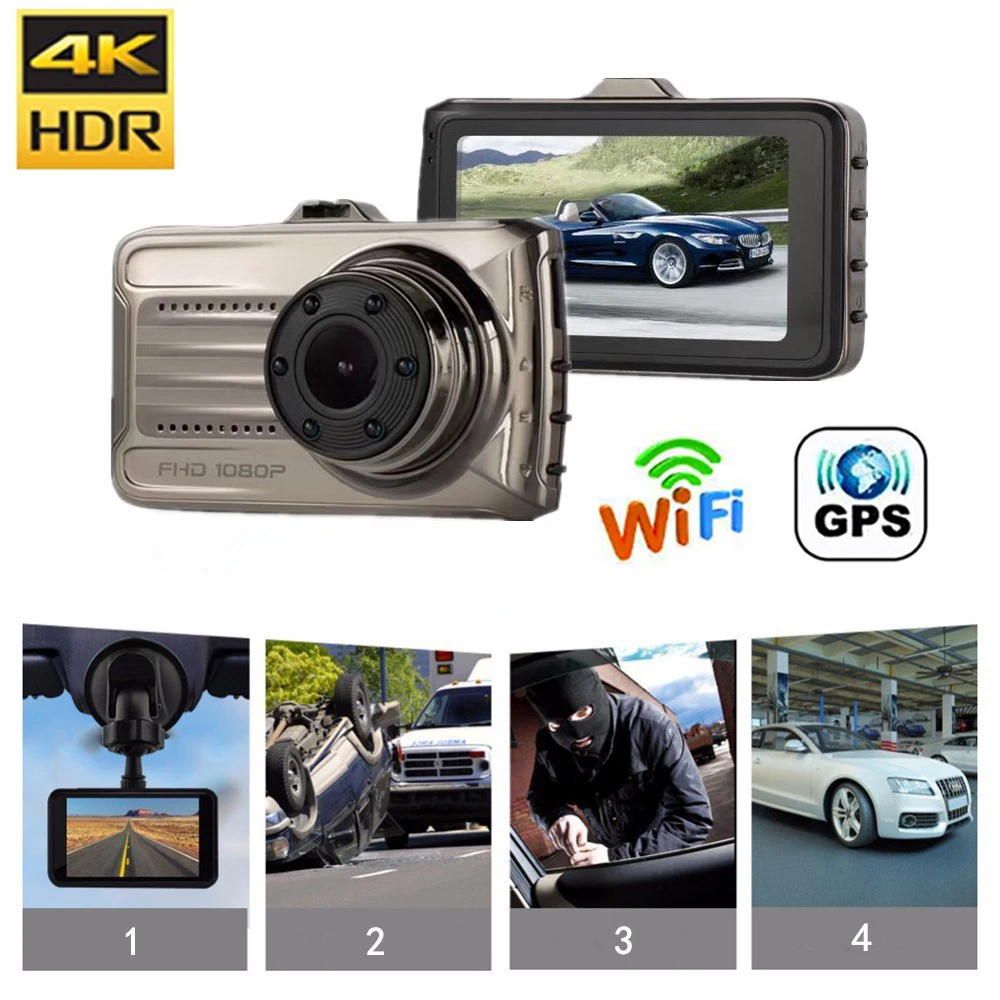 

4K 2160P Car DVR WiFi GPS Dash Cam Front and Rear View Camera Drive Video Recorder Parking Monitor Night Vision Auto Black Box
