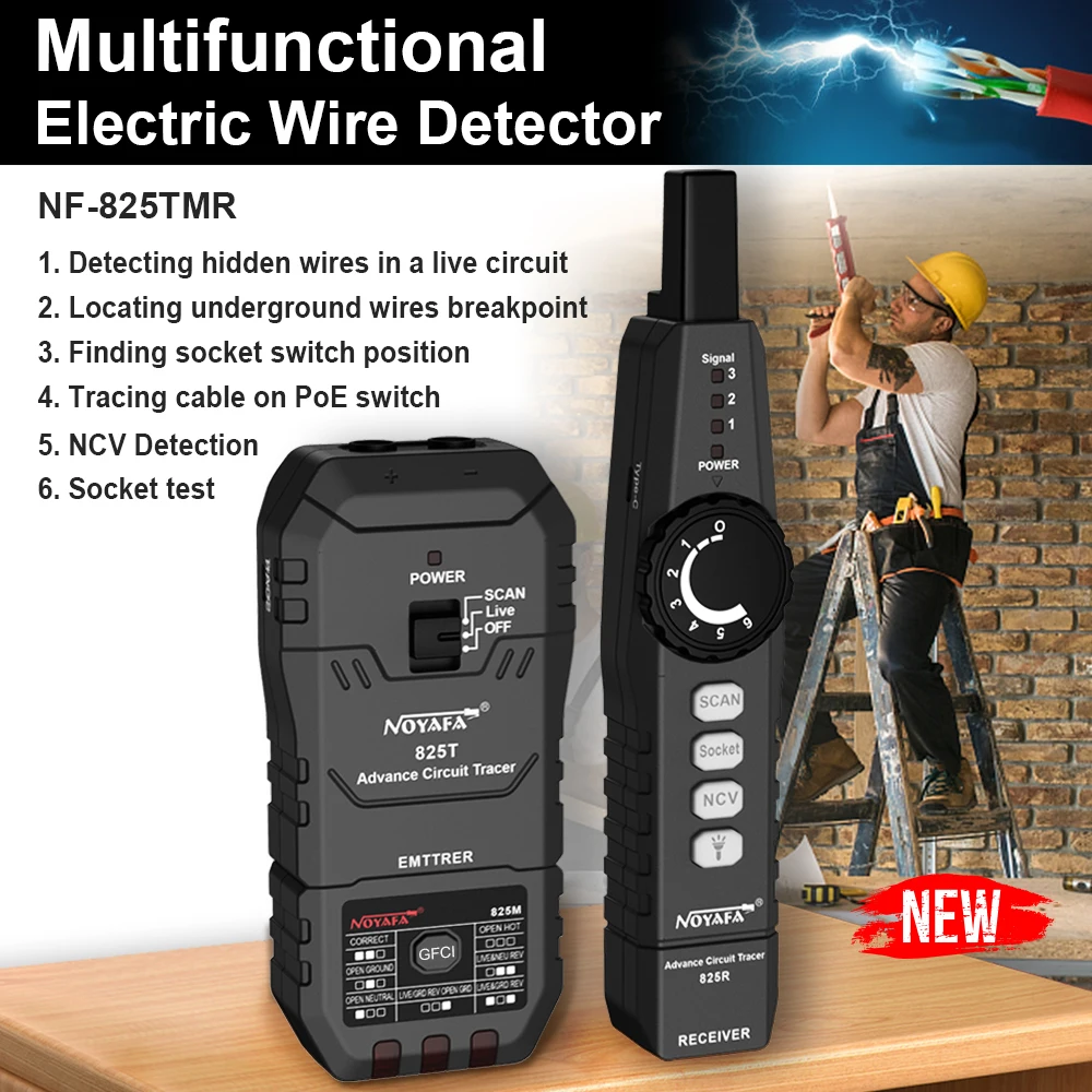 NOYAFA NF825 Underground Cable Locator with Alligator Clip Anti Interference High&Low Voltage