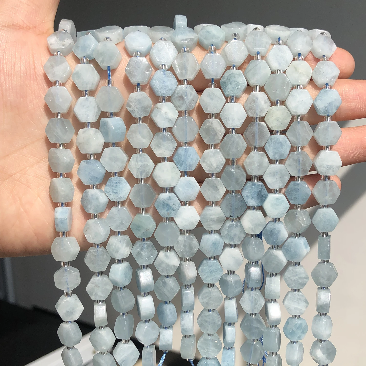 

Natural Aquamarine Stone Beads Hexagon Shape 8.5x9.5mm Loose Bead For Jewelry Making Handmade DIY Bracelets Necklace Accessories