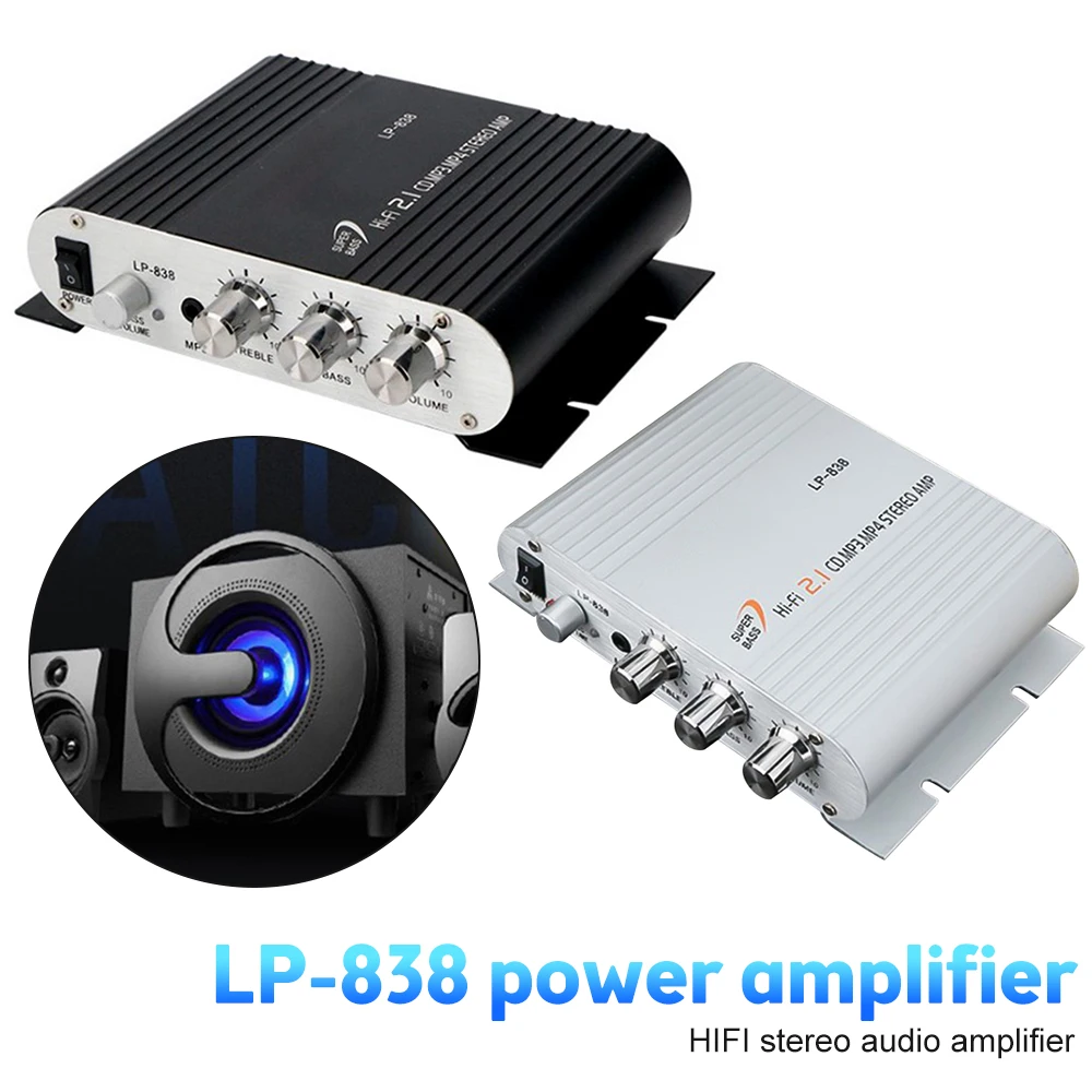 LP-838 Power Car Amplifier Hi-Fi 2.1 200W 12V MP3 Radio Audio Stereo Bass Speaker Booster Player Motorbike Home Player car audio amplifier box