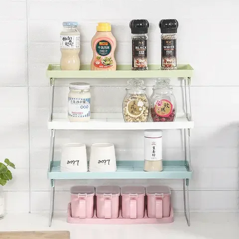 

Adjustable Kitchen Storage Rack Metal Cupboard Storage Shelf Non-Skid Spice Rack Single Layer Kitchenware Organizer Saving Space