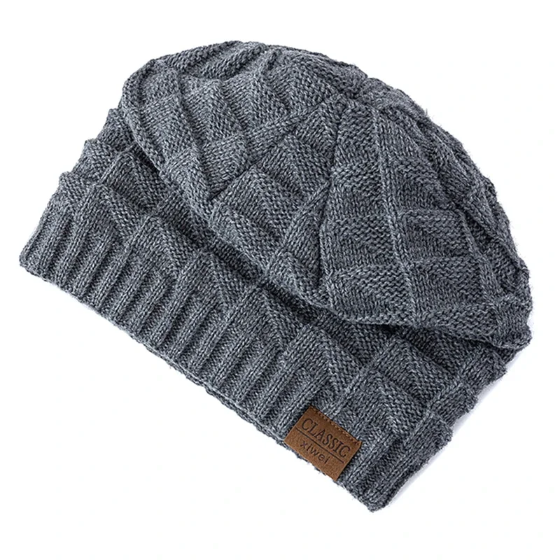 Hot Sale Unisex Labal Winter Hats Solid Color Knitted Hats For Men Women Beanie Cap Outdoor Plush Fur Lining Warm Sports Hats