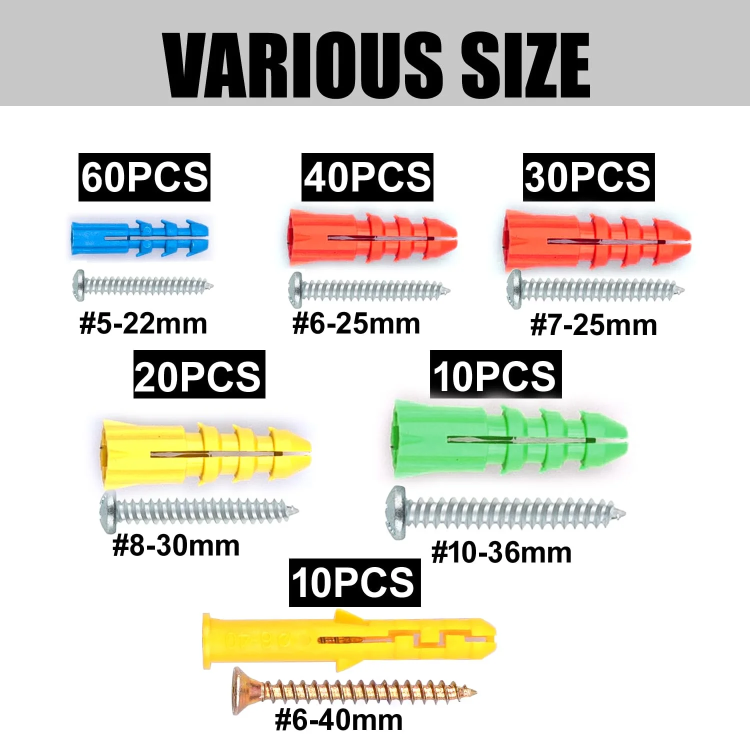 340-Piece Drywall Anchors and Screws Combo Pack 170 Plastic Wall Anchors and 170 Screws Organizer Box Included drywall anchor kit drywall anchor plastic wall anchor
