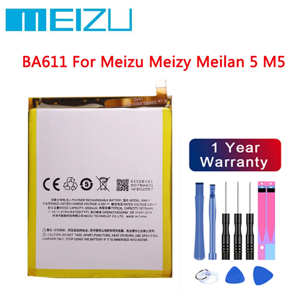 

Новый 100% оригинальный аккумулятор Meizu BA611 для Meizu M5 Meizy Meilan 5, 3070 мАч, аккумулятор высокого качества + Инструменты