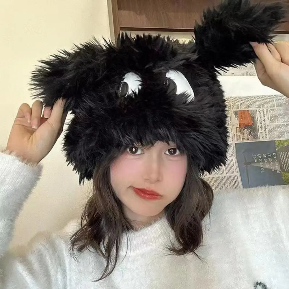 

Elastic Women Hat Winter Hat With Cartoon Puppy Design Thick Plush Elastic Anti-slip Ear Protection Lady Photo Prop Headgear