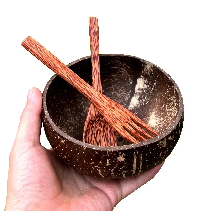 천연 코코넛 나무 숟가락, 코코넛 쉘 그릇, 코코넛 그릇, 요구르트 그릇, 샐러드 그릇, 아이스크림 그릇
