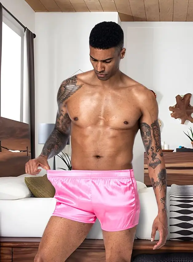

FIROTTII Men's 3 inch Satin Shorts Silk Satin Boxers Shorts Pajamas Bottom