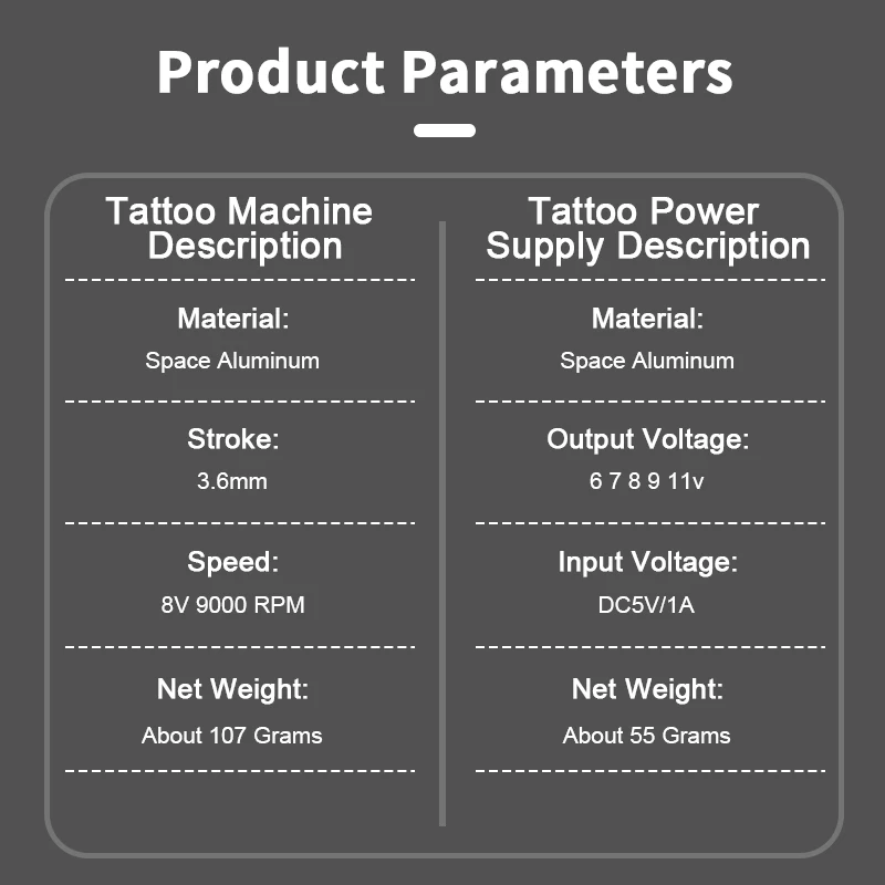 Mini Rocket Tattoo Machine Set 2Pcs Wireless Tattoo Power Supply RCA Interface Rotary Pen Kit