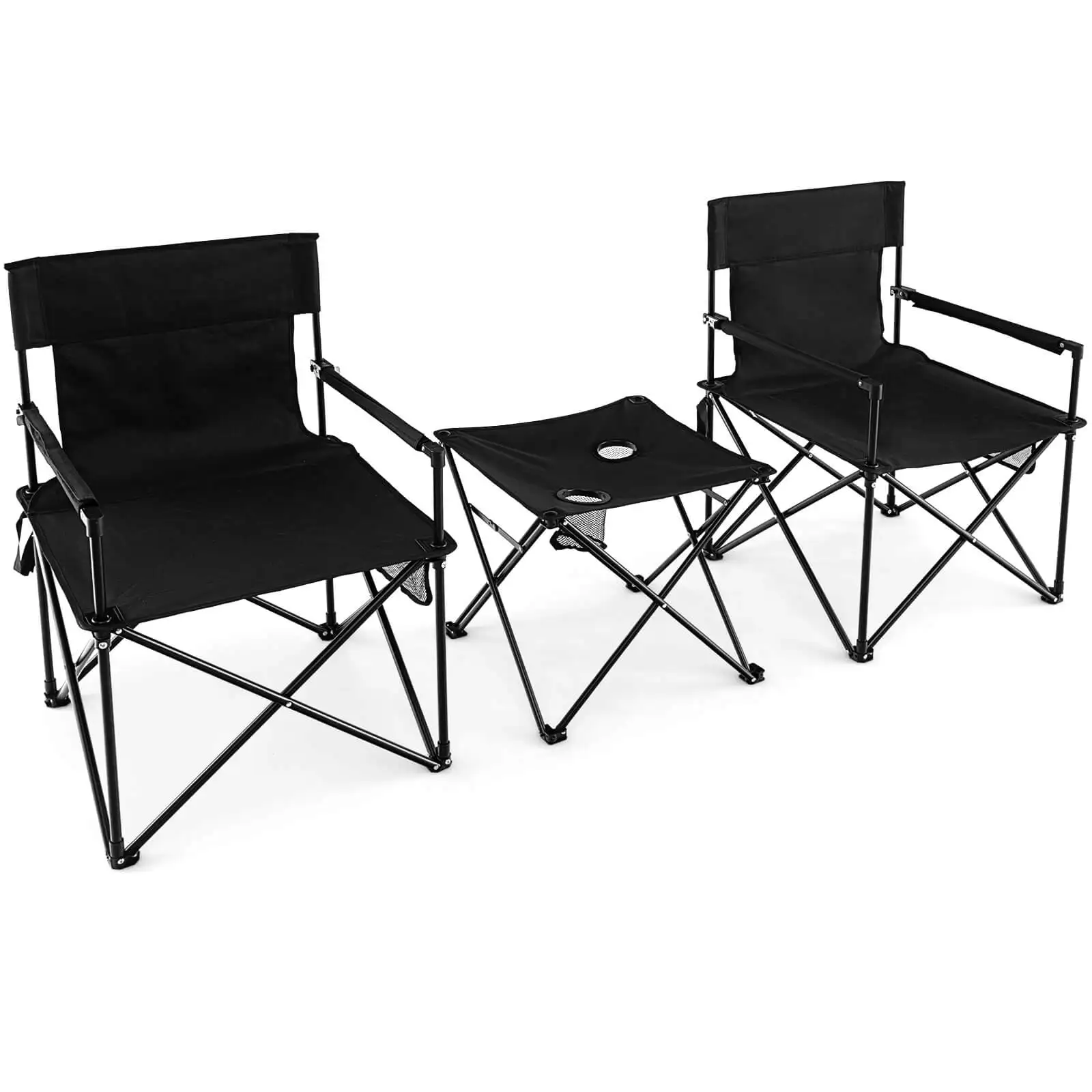 Folding Camping Chair Set of 3 Portable Lawn Chair & Side Table w/ 2 Cup Holders