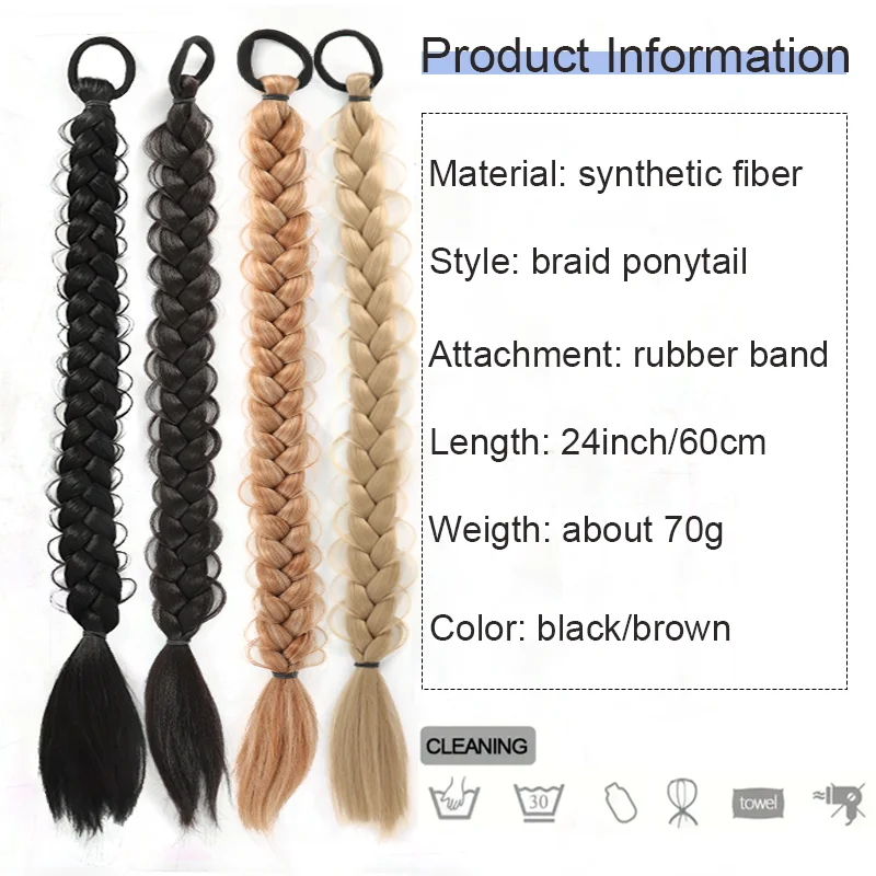 Synthetic Braided Ponytail Extensions With Elastic Band 24 Inch Fried Dough Twists Braid  Box Braided Hair Extensions For  Women