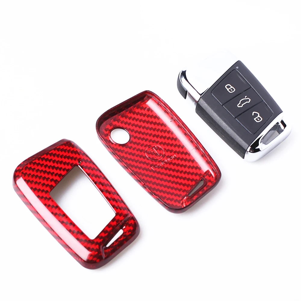 

Carbon Fiber Auto Smart Remote Key Car Fob Cover Keychain Case Bag Cap Shell Bezel For Volkswagen VW Magotan 2017 2018